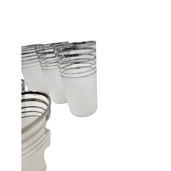 Vintage Mid Century 12 West Virginia Frost Nip Platinum Band Glassware Bar - Picture 3 of 5